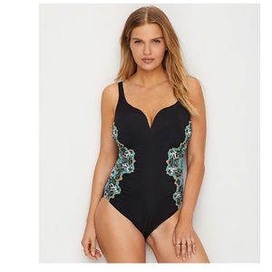 Miraclesuit Black and Teal One Piece Swimsuit